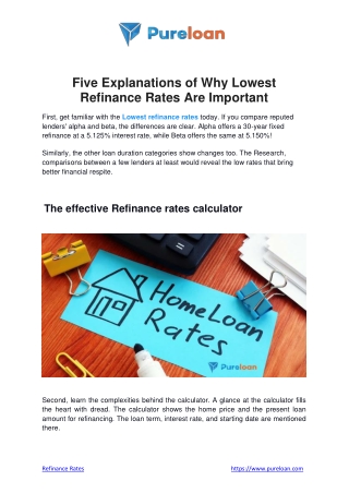 Five Explanations of Why Lowest Refinance Rates Are Important