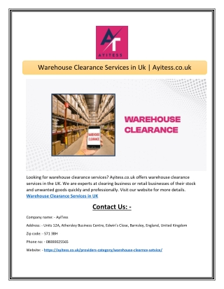 Warehouse Clearance Services in Uk | Ayitess.co.uk