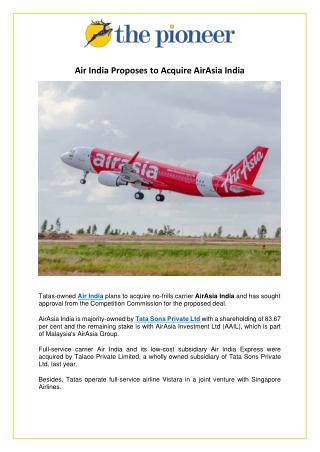 Air India proposes to acquire AirAsia India