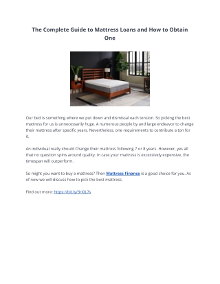The Complete Guide to Mattress Loans and How to Obtain One