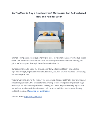 Can’t Afford to Buy a New Mattress? Mattresses Can Be Purchased Now and Paid for