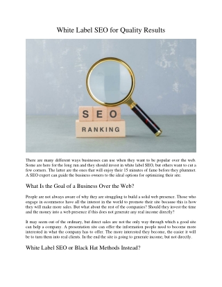 White Label SEO for Quality Results