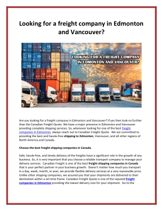 Looking for a freight company in Edmonton and Vancouver