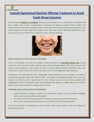 Consult Experienced Dentists Offering Treatment to Avoid Tooth Decay Concerns