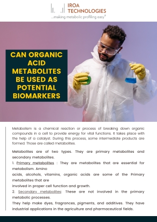 Can Organic Acid Metabolites Be Used AS Potential Biomarkers