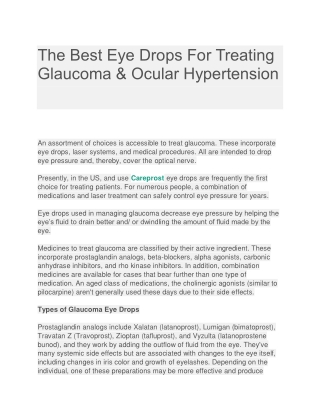 The Best Eye Drops For Treating Glaucoma