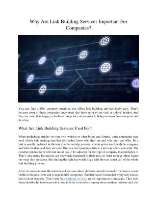 Why Are Link Building Services Important For Companies