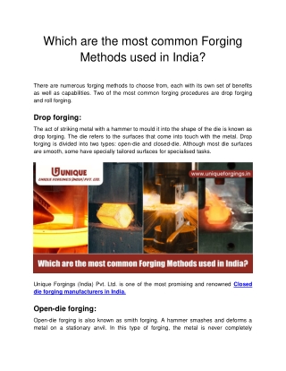 Unique Forgings - Which are the most common Forging Methods used in India