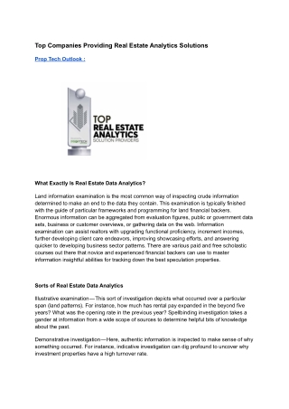 Top Companies Providing Real Estate Analytics Solutions