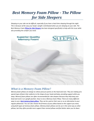 Best Memory Foam Pillow - The Pillow for Side Sleepers