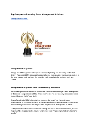 Top Companies Providing Asset Management Solutions