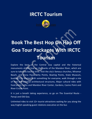 Book The Best Hop On Hop Off Goa Tour Packages With IRCTC Tourism