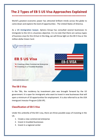 The 2 Types of EB 5 US Visa Approaches Explained