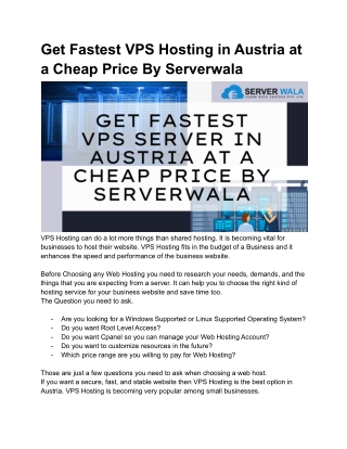 Get Fastest VPS Hosting in Austria at a Cheap Price By Serverwala