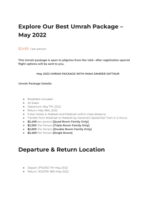 Umrah Package – May 2022