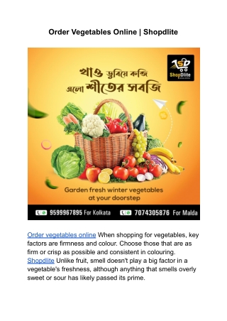 Order Vegetables Online | Shopdlite
