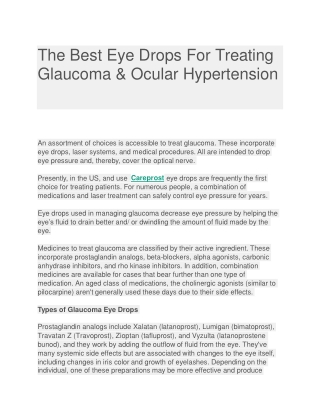 The Best Eye Drops For Treating Glaucoma