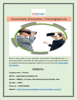 Virtual Reality 3d Animation | Prismartglobal.com