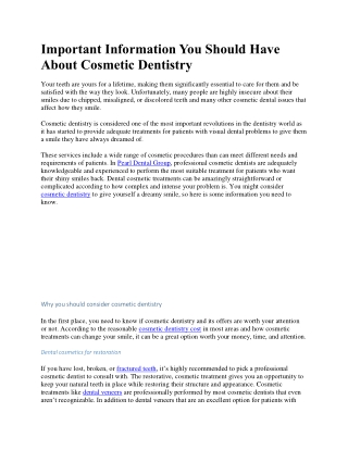 Important Information You Should Have About Cosmetic Dentistry