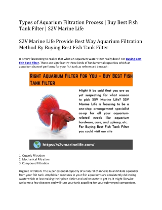 Types of Aquarium Filtration Process Buy Best Fish Tank Filter S2V Marine Life