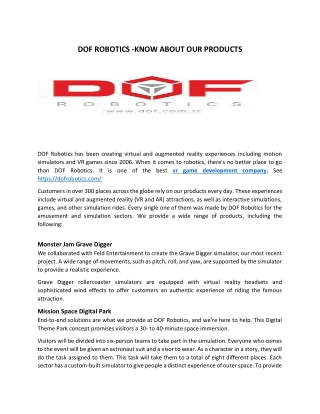 DOF ROBOTICS -KNOW ABOUT OUR PRODUCTS
