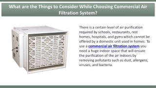 What are the Things to Consider While Choosing Commercial Air Filtration System