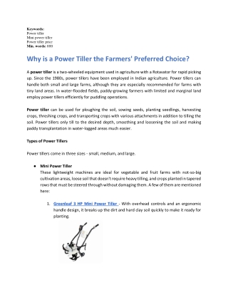 Why is a Power Tiller the Farmers' Preferred Choice