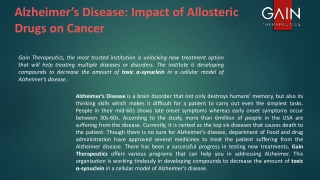 Alzheimer’s Disease Impact of Allosteric Drugs on Cancer