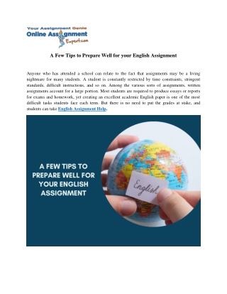 A Few Tips to Prepare Well for your English Assignment