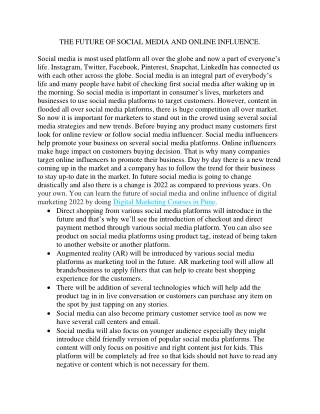 FUTURE OF SOCIAL MEDIA AND ONLINE INFLUENCE