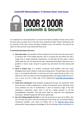 Locksmith Maroochydore: 5 Common Door Lock Issues