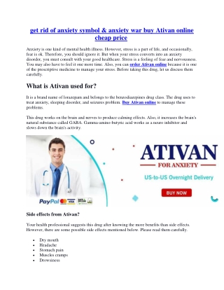 get rid of anxiety symbol & anxiety war buy Ativan online cheap price