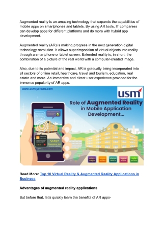Importance of augmented reality in Mobile App Development