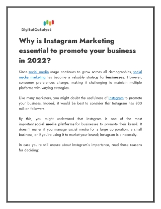 Why is Instagram Marketing essential to promote your business in 2022