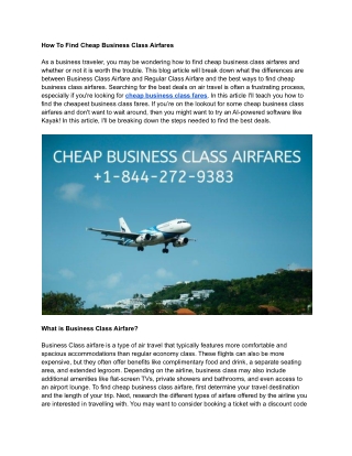 How To Find Cheap Business Class Airfares