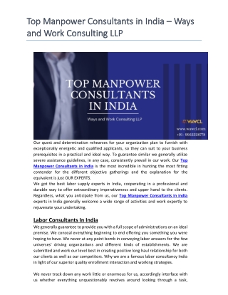 Top Manpower Consultants in India  Ways and Work Consulting LLP
