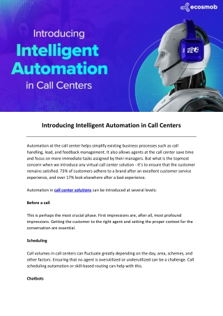 Introducing Intelligent Automation in Call Centers