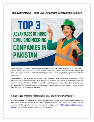 Top 3 Advantages - Hiring Civil Engineering Companies in Pakistan