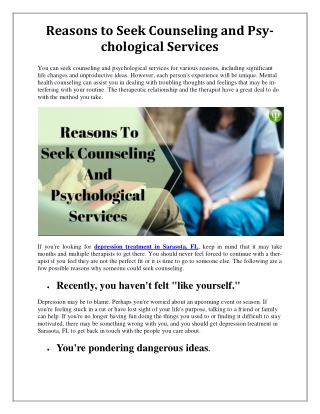 Reasons to Seek Counseling and Psychological Services