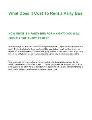 What Does It Cost To Rent a Party Bus