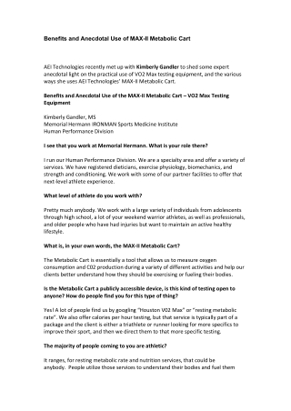 Benefits and Anecdotal Use of MAX-II Metabolic Cart