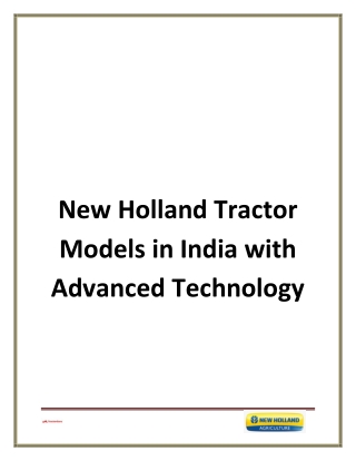 New Holland Tractor Models in India with Advanced Technology