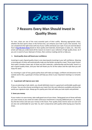 7 Reasons Every Man Should Invest in Quality Shoes