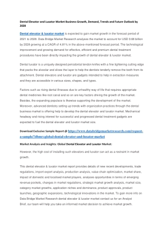 Dental Elevator and Luxator Market Business Growth, Demand, Trends and Future Outlook by 2028