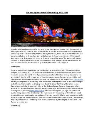 The Best Sydney Travel Ideas During Vivid 2022