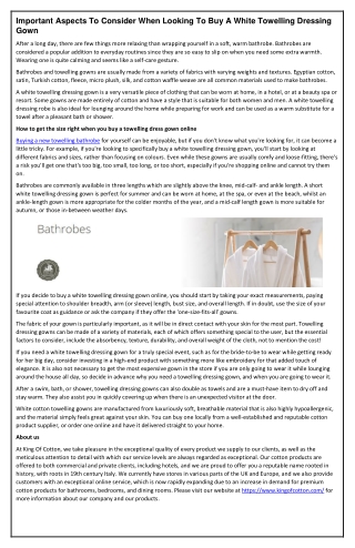 Important Aspects To Consider When Looking To Buy A White Towelling Dressing Gown