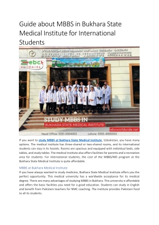 Guide about MBBS in Bukhara State Medical Institute for International Students
