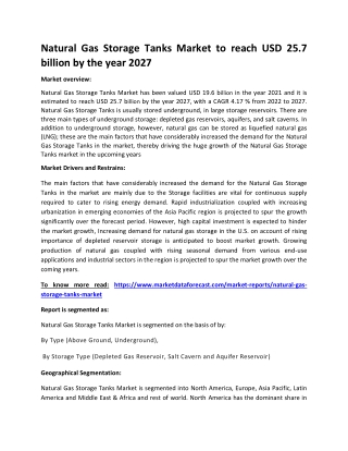 Natural Gas Storage Tanks Market to reach USD 25.7 billion by the year 2027