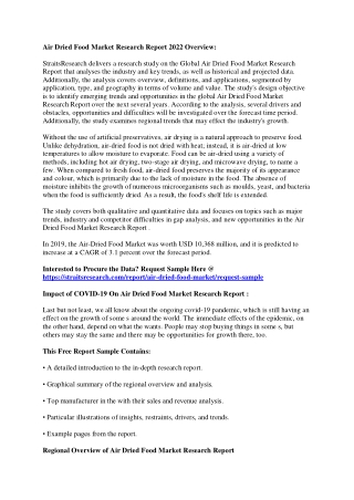 Significant Growth of Air Dried Food Market Research Report 2022 Analysis, Share