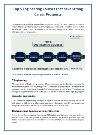 Top 5 Engineering Courses that have Strong Career Prospects